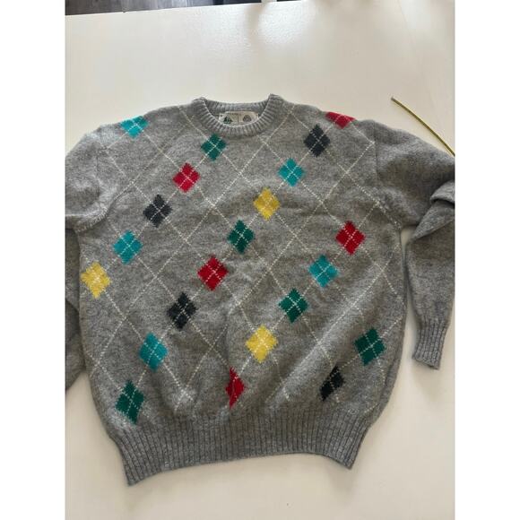 West Island Trading Co Wool Argyle Sweater Gray Multicolor Diamond Knit Size S - Picture 2 of 7